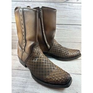 CUADRA  Woven Western Boots Mens Size 9.5 Maple Brown Leather Mid Calf *WORN 1X